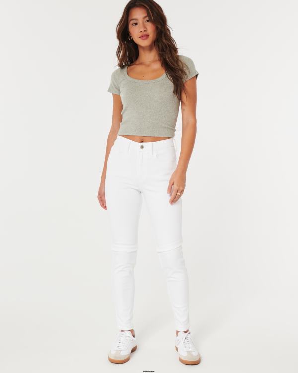 jean super skinny blanc taille haute femmes blanc Hollister bas RRRJX606