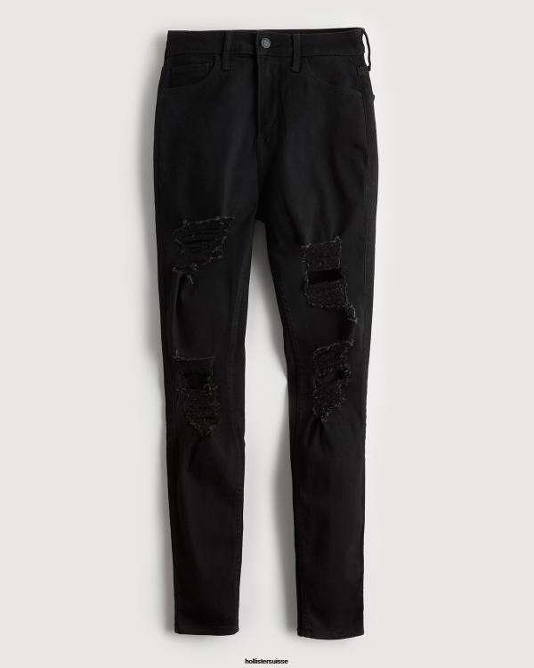 jean super skinny noir déchiré à taille haute femmes noir détruire Hollister bas RRRJX557