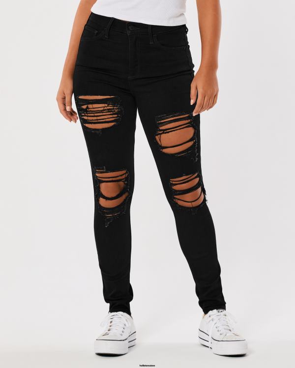 jean super skinny noir déchiré à taille haute femmes noir détruire Hollister bas RRRJX557