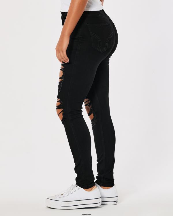 jean super skinny noir déchiré à taille haute femmes noir détruire Hollister bas RRRJX557