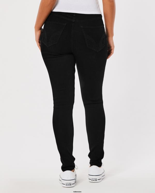 jean super skinny noir déchiré à taille haute femmes noir détruire Hollister bas RRRJX557