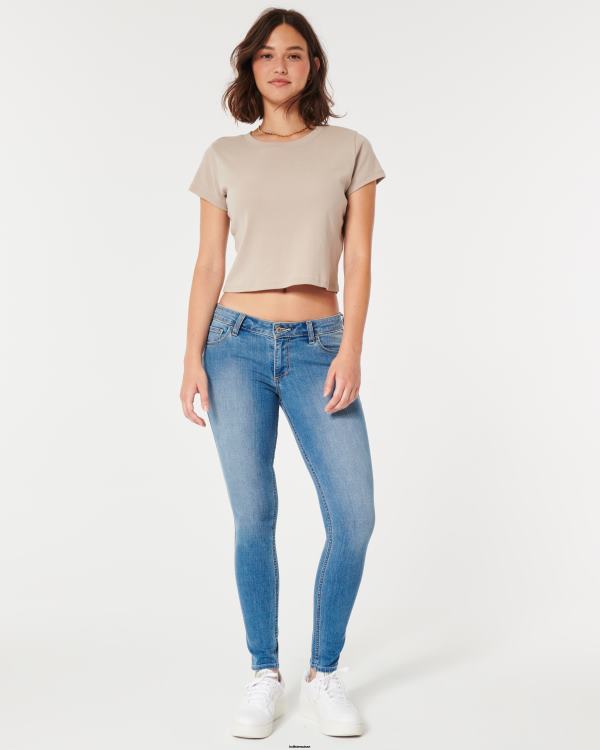 jean super skinny taille basse à délavage moyen femmes lavage moyen léger Hollister bas RRRJX678