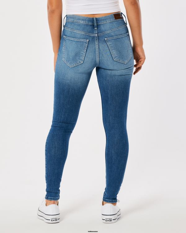 jean super skinny taille haute déchiré à délavage moyen femmes destruction moyenne Hollister bas RRRJX574
