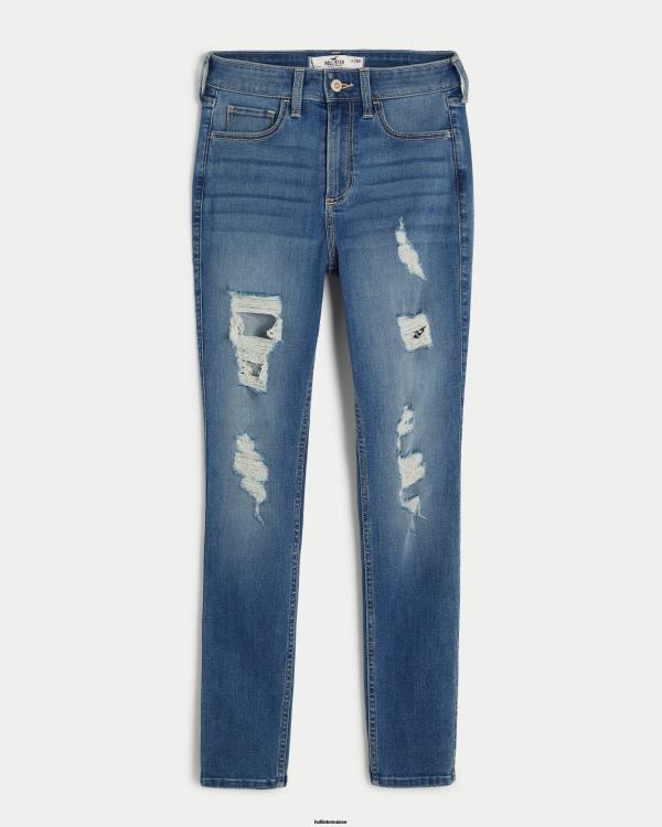 jean super skinny taille haute déchiré à délavage moyen femmes lavage déchiré moyen Hollister bas RRRJX561