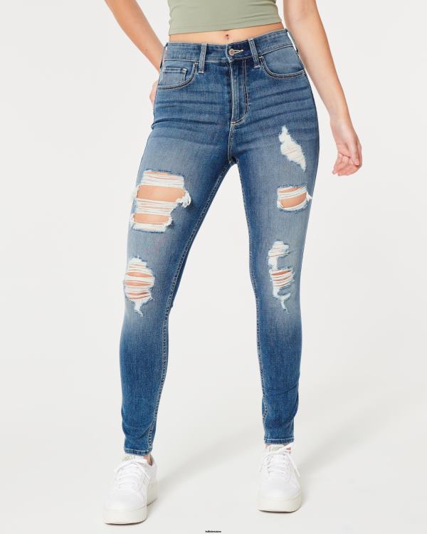 jean super skinny taille haute déchiré à délavage moyen femmes lavage déchiré moyen Hollister bas RRRJX561