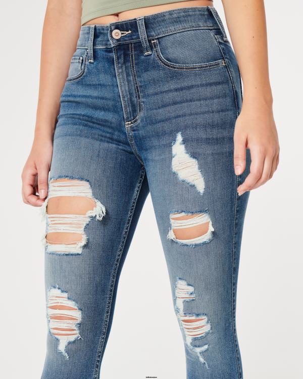 jean super skinny taille haute déchiré à délavage moyen femmes lavage déchiré moyen Hollister bas RRRJX561