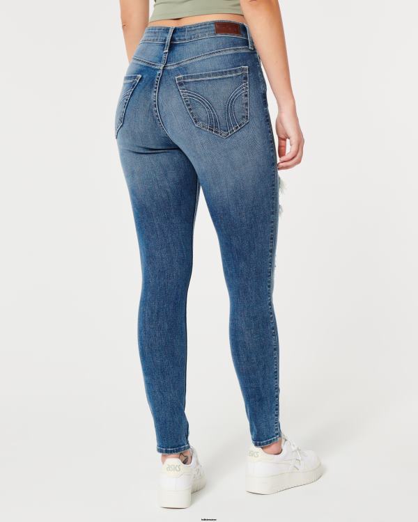 jean super skinny taille haute déchiré à délavage moyen femmes lavage déchiré moyen Hollister bas RRRJX561