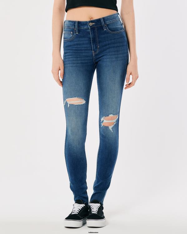 jean super skinny taille haute déchiré à délavage moyen femmes lavage déchiré moyen Hollister bas RRRJX727