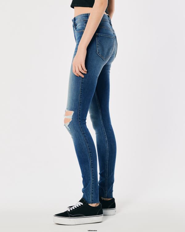 jean super skinny taille haute déchiré à délavage moyen femmes lavage déchiré moyen Hollister bas RRRJX727