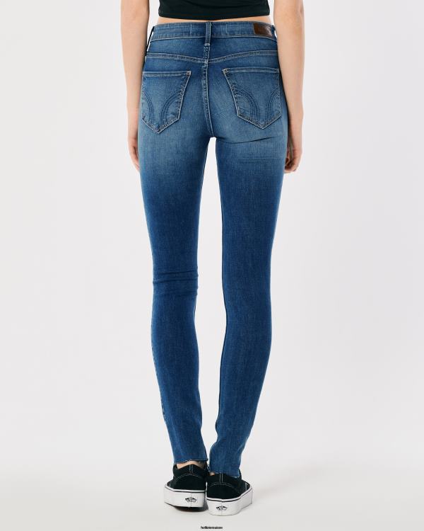 jean super skinny taille haute déchiré à délavage moyen femmes lavage déchiré moyen Hollister bas RRRJX727