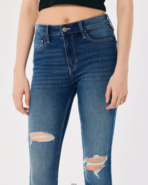 jean super skinny taille haute déchiré à délavage moyen femmes lavage déchiré moyen Hollister bas RRRJX727