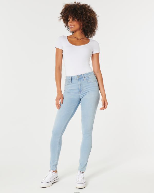 jean super skinny taille haute délavé clair femmes lumière Hollister bas RRRJX682