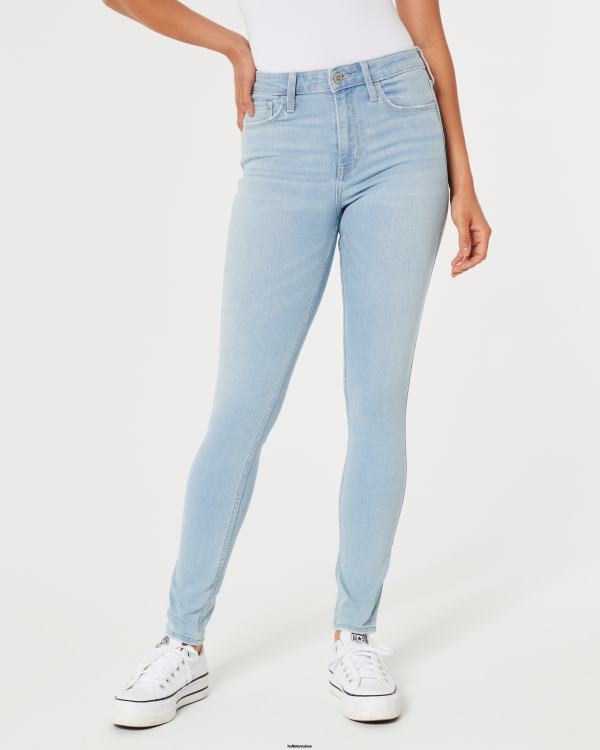 jean super skinny taille haute délavé clair femmes lumière Hollister bas RRRJX682