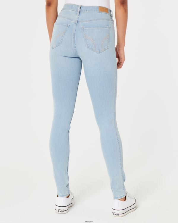 jean super skinny taille haute délavé clair femmes lumière Hollister bas RRRJX682