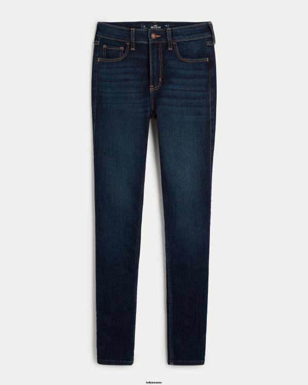 jean super skinny taille haute délavé foncé femmes lavage foncé Hollister bas RRRJX585