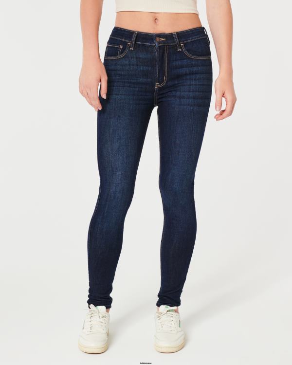 jean super skinny taille haute délavé foncé femmes lavage foncé Hollister bas RRRJX585
