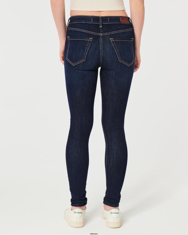 jean super skinny taille haute délavé foncé femmes lavage foncé Hollister bas RRRJX585