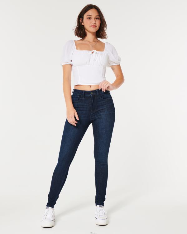 jean super skinny taille haute délavé foncé femmes rinçage foncé Hollister bas RRRJX602