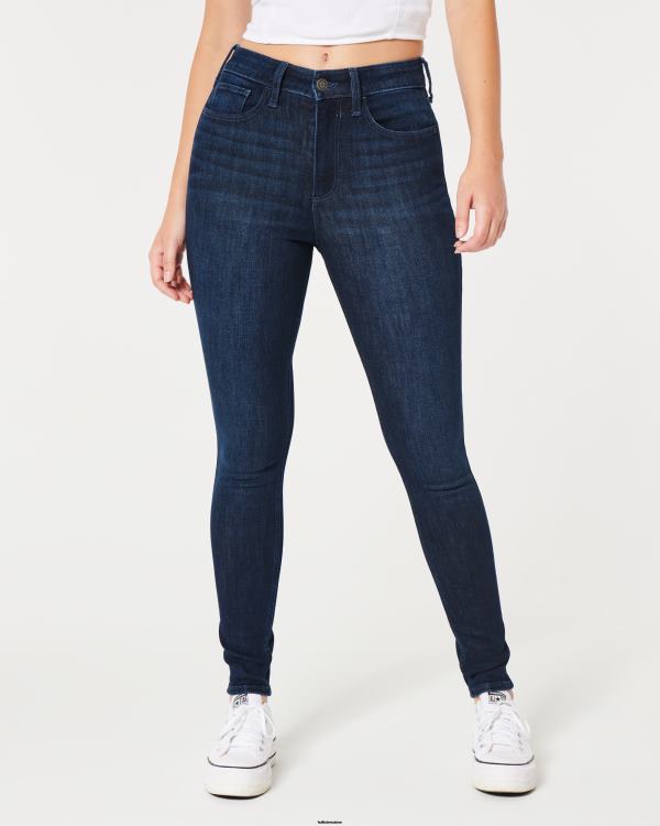 jean super skinny taille haute délavé foncé femmes rinçage foncé Hollister bas RRRJX602