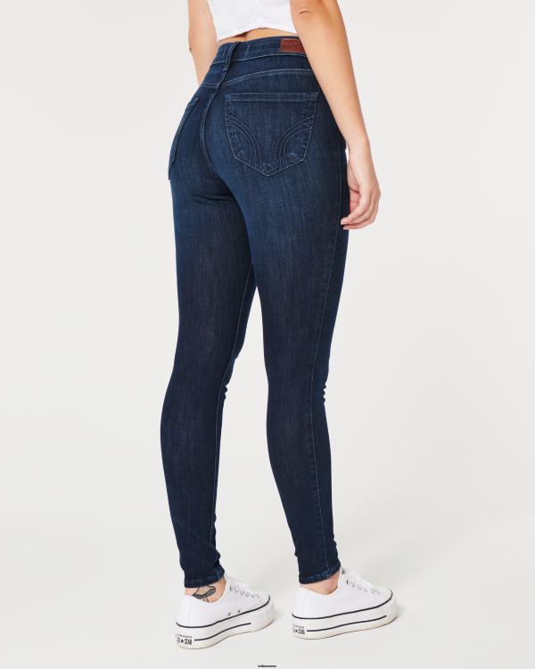 jean super skinny taille haute délavé foncé femmes rinçage foncé Hollister bas RRRJX602