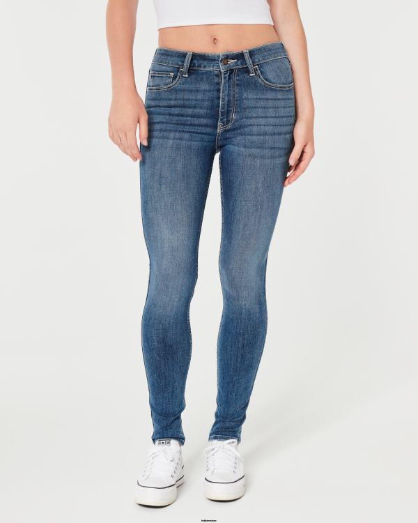 jean super skinny taille haute délavé moyen femmes lavage moyen Hollister bas RRRJX566
