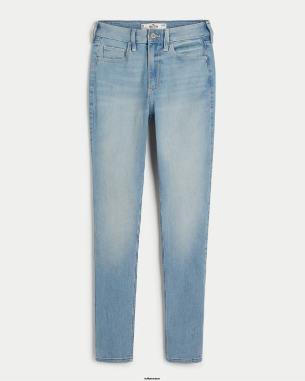 jean super skinny taille haute à délavage moyen femmes lavage léger Hollister bas RRRJX611