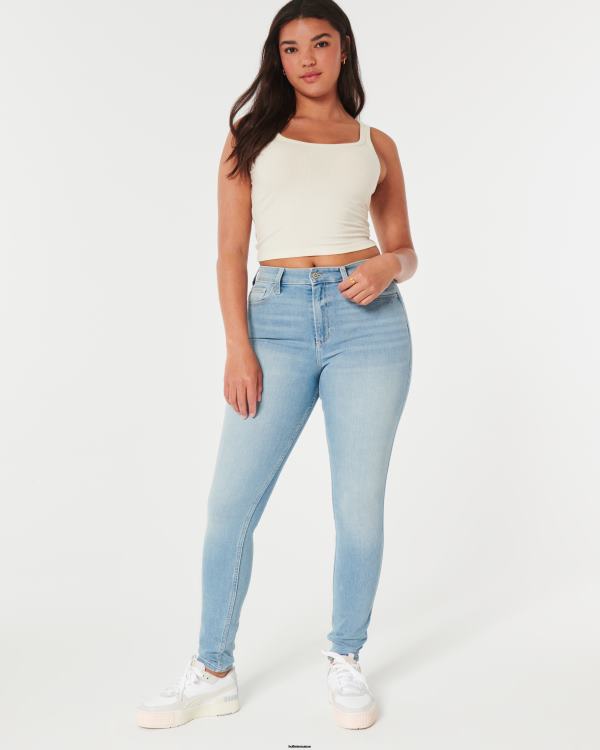 jean super skinny taille haute à délavage moyen femmes lavage léger Hollister bas RRRJX611