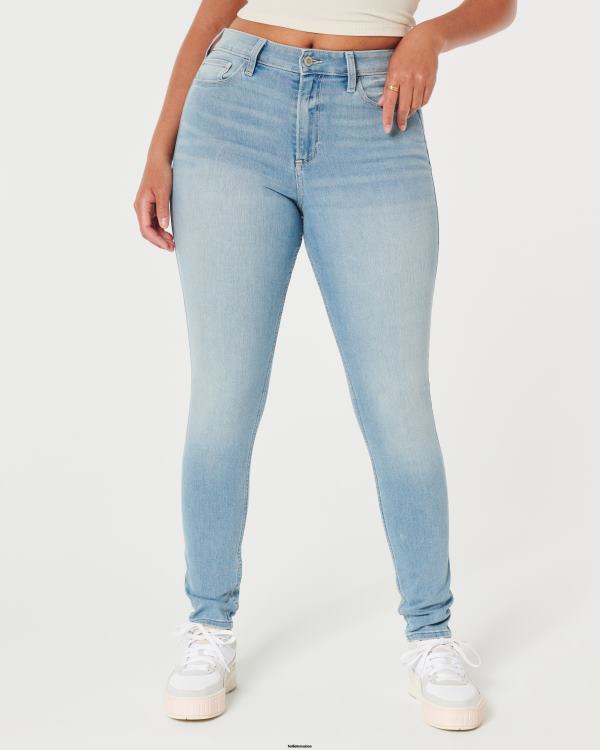jean super skinny taille haute à délavage moyen femmes lavage léger Hollister bas RRRJX611