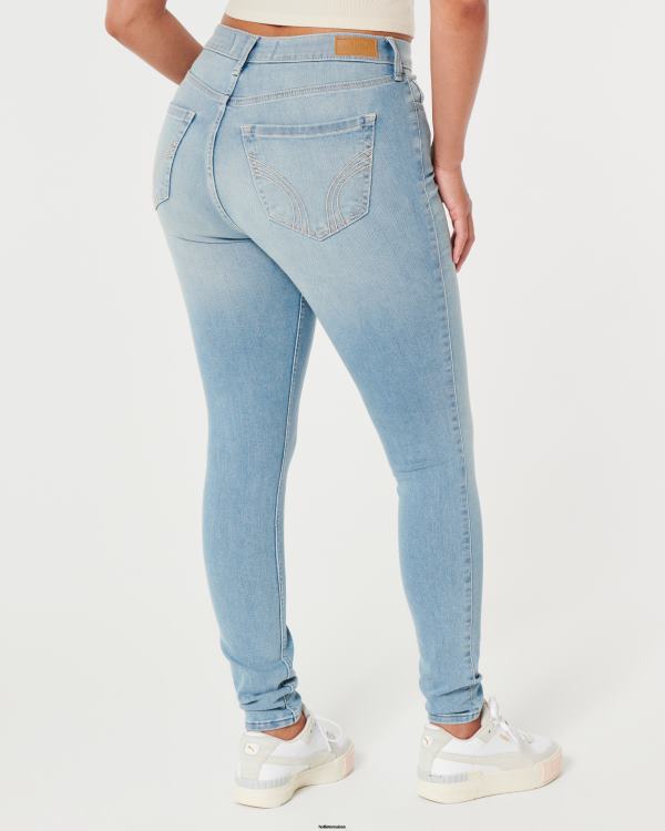 jean super skinny taille haute à délavage moyen femmes lavage léger Hollister bas RRRJX611