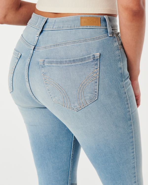 jean super skinny taille haute à délavage moyen femmes lavage léger Hollister bas RRRJX611