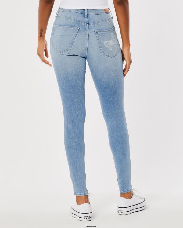 jean super skinny taille haute à imprimé papillons délavé moyen femmes lavage moyen Hollister bas RRRJX732