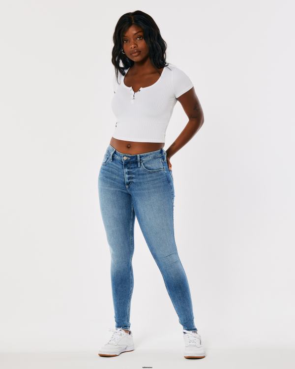 jean super skinny taille mi-haute curvy délavé moyen femmes lavage moyen Hollister bas RRRJX750