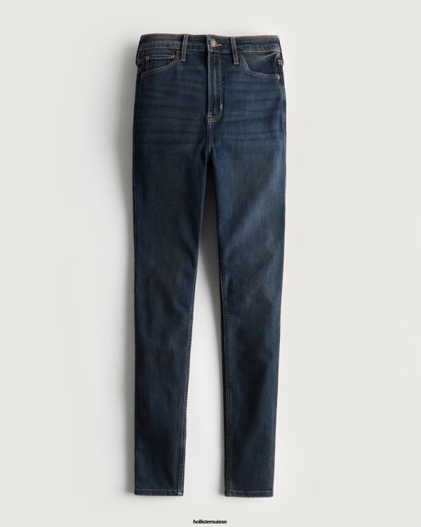 jean super skinny taille ultra haute délavé foncé femmes lavage foncé Hollister bas RRRJX729