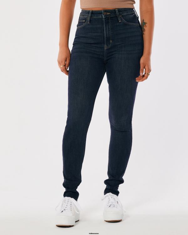 jean super skinny taille ultra haute délavé foncé femmes lavage foncé Hollister bas RRRJX729