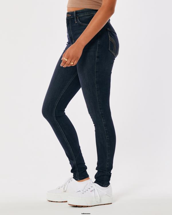 jean super skinny taille ultra haute délavé foncé femmes lavage foncé Hollister bas RRRJX729