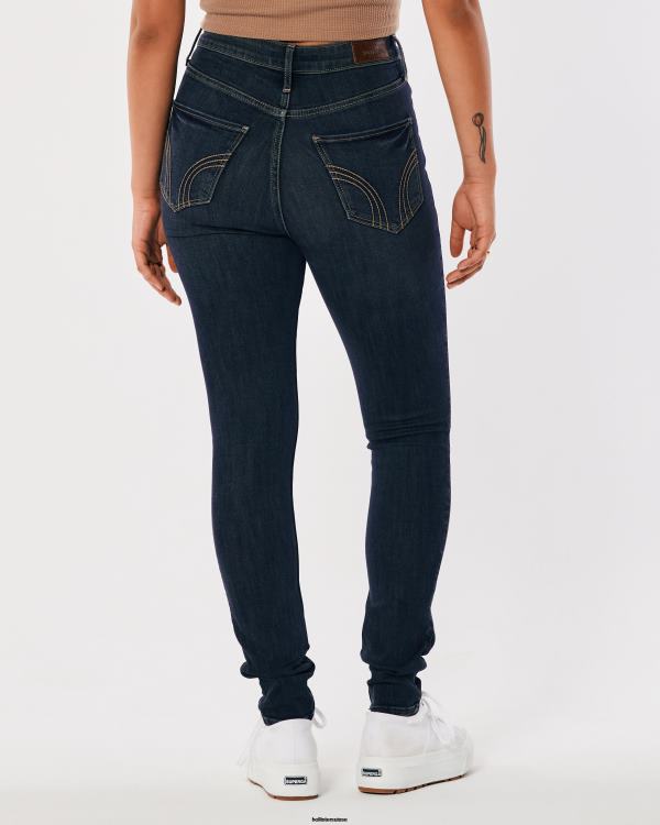 jean super skinny taille ultra haute délavé foncé femmes lavage foncé Hollister bas RRRJX729