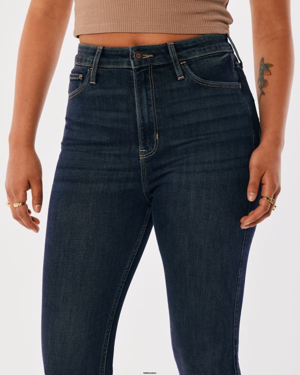 jean super skinny taille ultra haute délavé foncé femmes lavage foncé Hollister bas RRRJX729