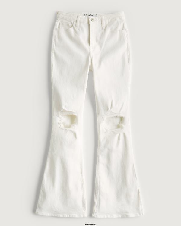 jean évasé blanc déchiré à taille haute femmes blanc Hollister bas RRRJX756