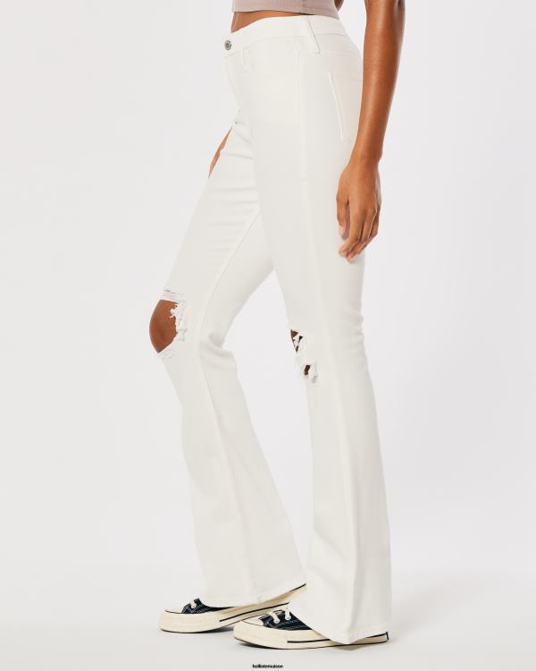 jean évasé blanc déchiré à taille haute femmes blanc Hollister bas RRRJX756