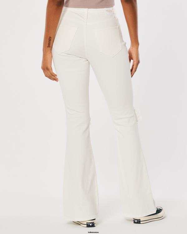 jean évasé blanc déchiré à taille haute femmes blanc Hollister bas RRRJX756
