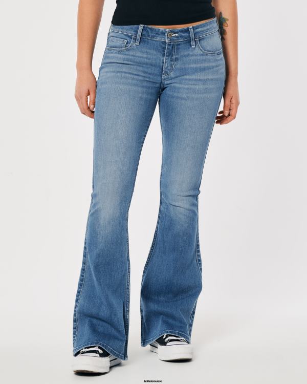 jean évasé taille basse à délavage moyen femmes lavage moyen Hollister bas RRRJX516