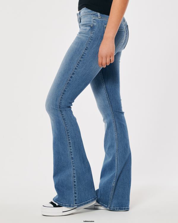 jean évasé taille basse à délavage moyen femmes lavage moyen Hollister bas RRRJX516