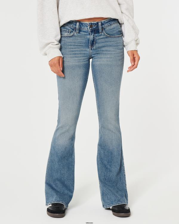 jean évasé taille basse à délavage moyen femmes lavage moyen Hollister bas RRRJX590