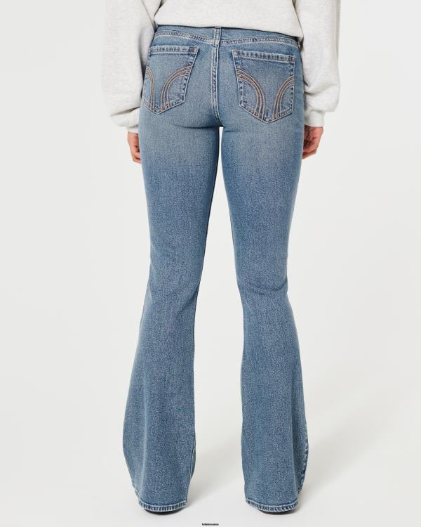 jean évasé taille basse à délavage moyen femmes lavage moyen Hollister bas RRRJX590