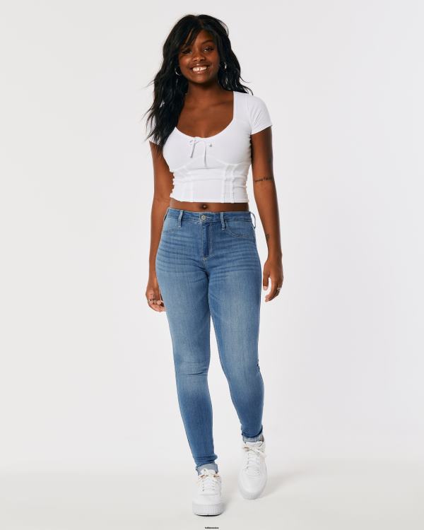 legging curvy taille mi-haute en jean délavé moyen femmes moyen Hollister bas RRRJX712
