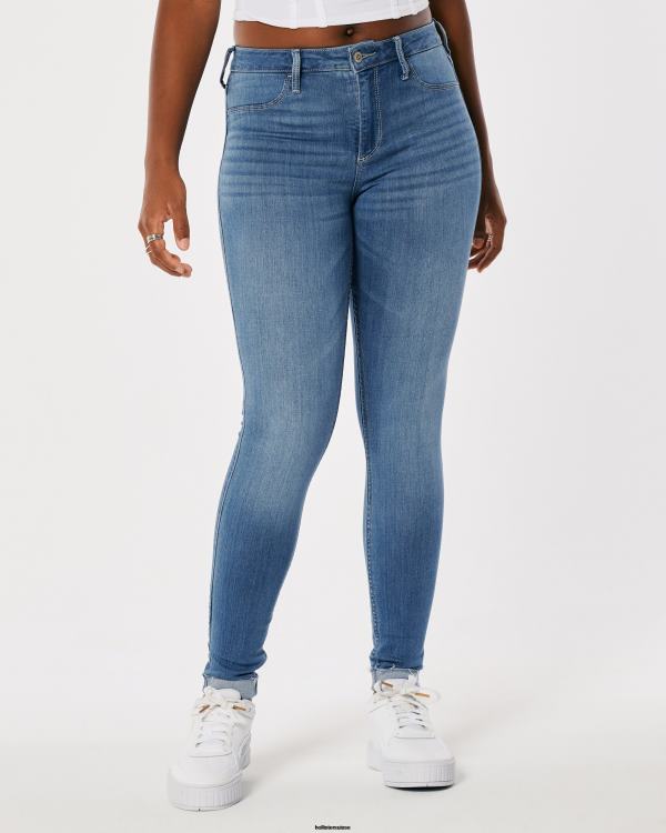 legging curvy taille mi-haute en jean délavé moyen femmes moyen Hollister bas RRRJX712