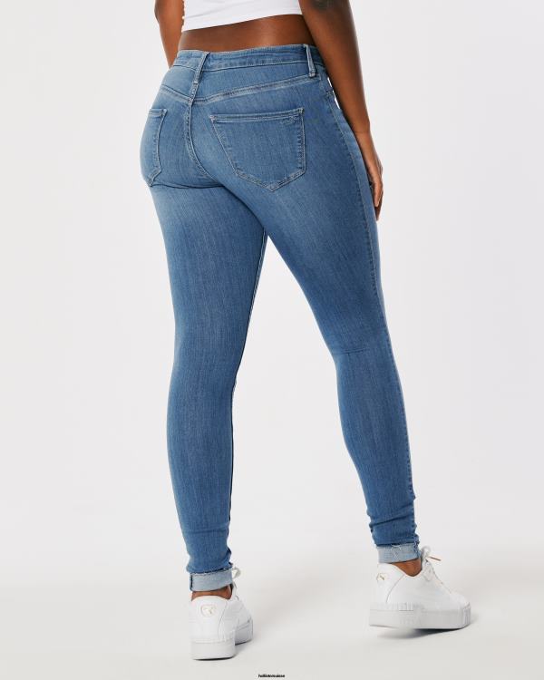 legging curvy taille mi-haute en jean délavé moyen femmes moyen Hollister bas RRRJX712