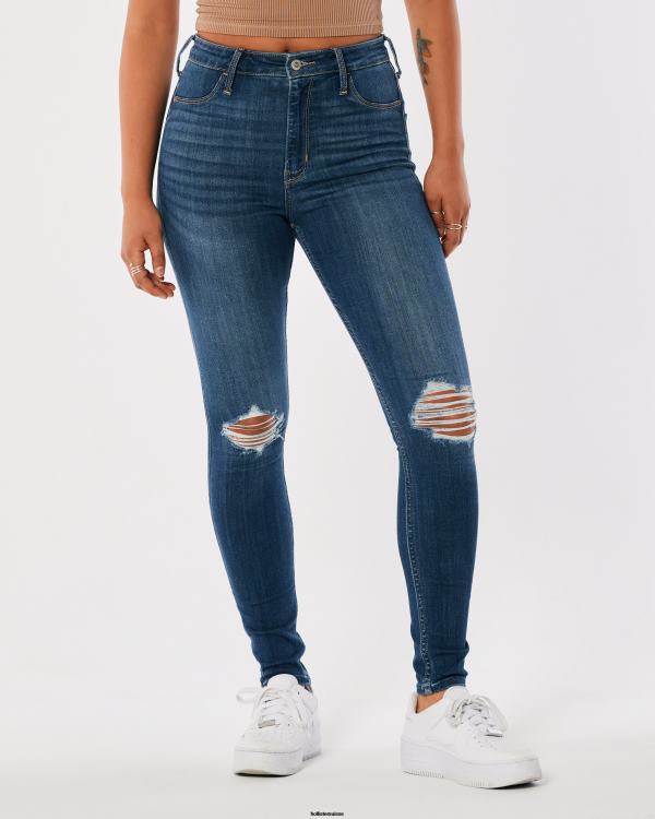 legging en jean déchiré à taille ultra haute et délavé moyen femmes destruction moyenne Hollister bas RRRJX685