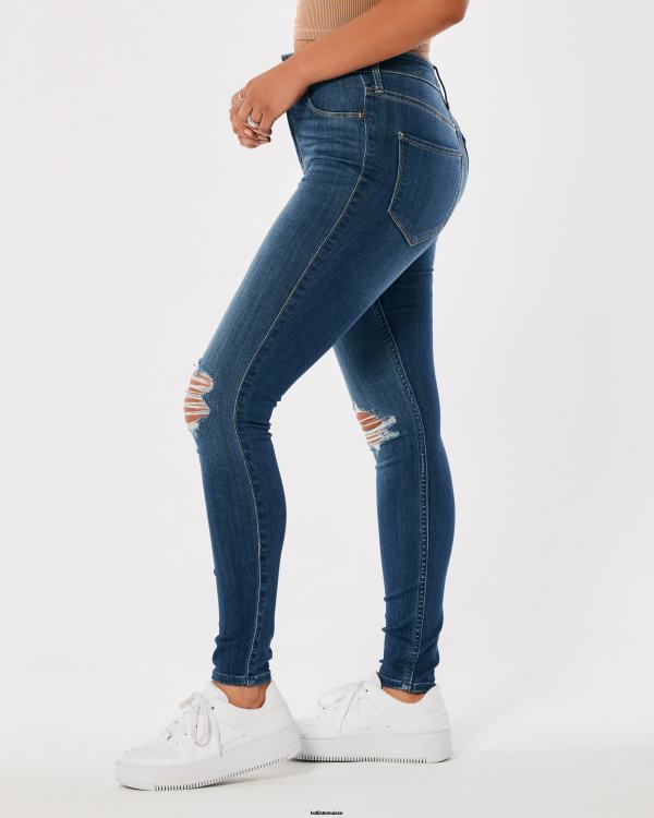legging en jean déchiré à taille ultra haute et délavé moyen femmes destruction moyenne Hollister bas RRRJX685