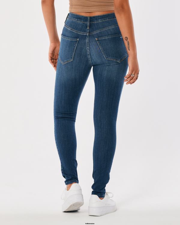 legging en jean déchiré à taille ultra haute et délavé moyen femmes destruction moyenne Hollister bas RRRJX685